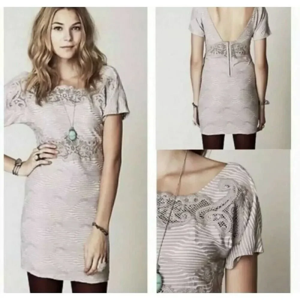$228 FREE PEOPLE NEW ROMANTICS Open Back Boho Lace Crochet Dress NEW Mini XS